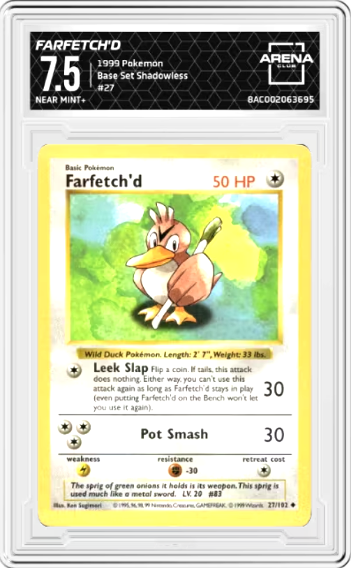 Farfetch'd Shadowless #27 Pokemon Base Set Graded NEAR MINT+ 7.5