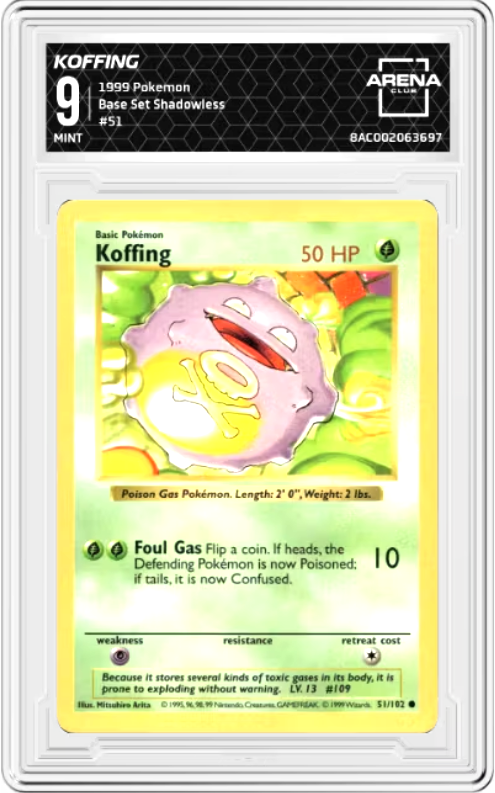 Koffing Shadowless #51 Pokemon Base Set Graded MINT 9