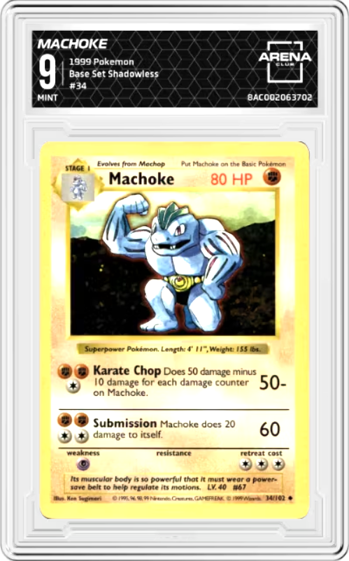 Machoke Shadowless #34 Pokemon Base Set Graded MINT 9