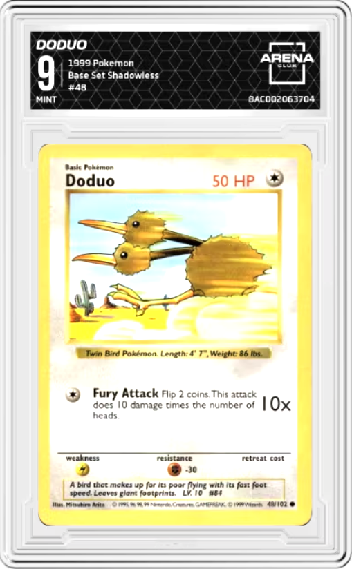 Doduo Shadowless #48 Pokemon Base Set Graded MINT 9