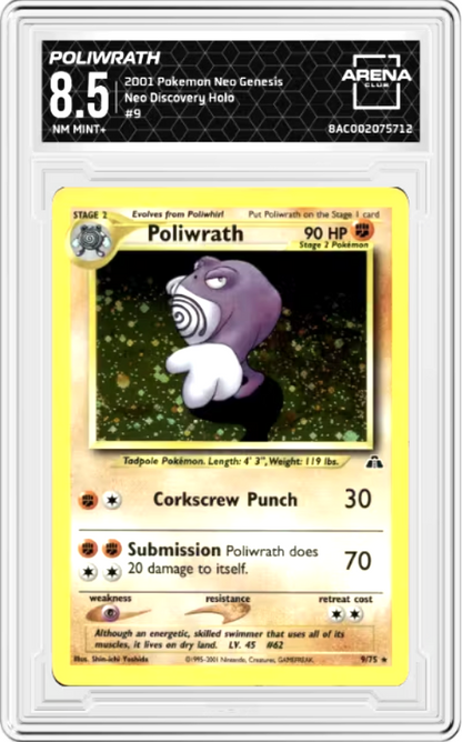 Poliwrath #9 Pokemon Neo Discovery Graded NM MINT+ 8.5