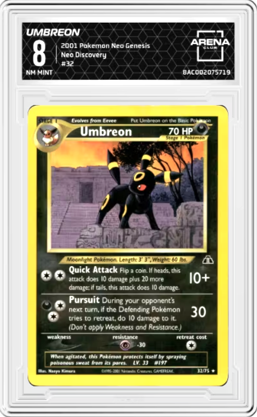 Umbreon #32 Pokemon Neo Discovery Graded NM MINT 8