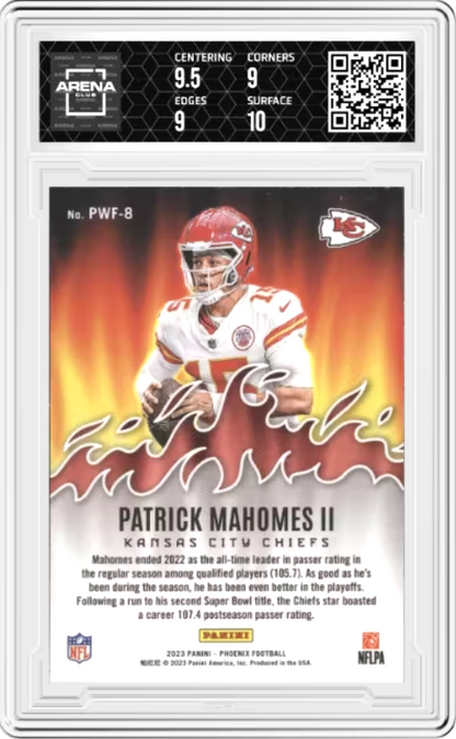 Patrick Mahomes II Silver #PWF-8 2023 Panini Phoenix Playing With Fire Graded MINT+ 9.5