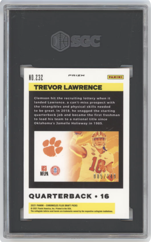 Trevor Lawrence Flux Red #232 2021 Panini Chronicles Draft Picks 85/149 Graded MINT 9