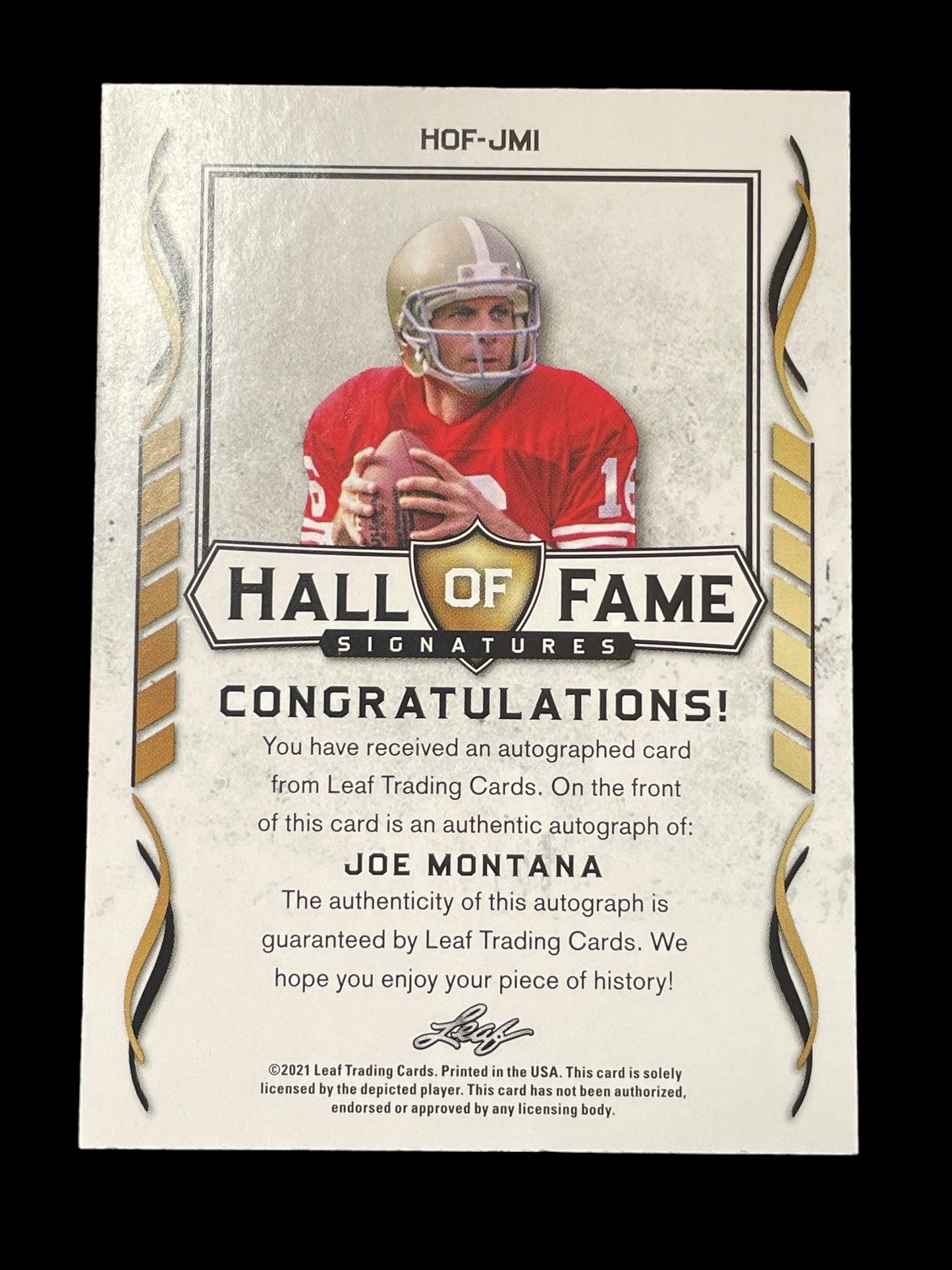 Leaf Hall of Fame Signatures Joe Montana Auto #HOF-JMI Graded GEM MINT 10/10