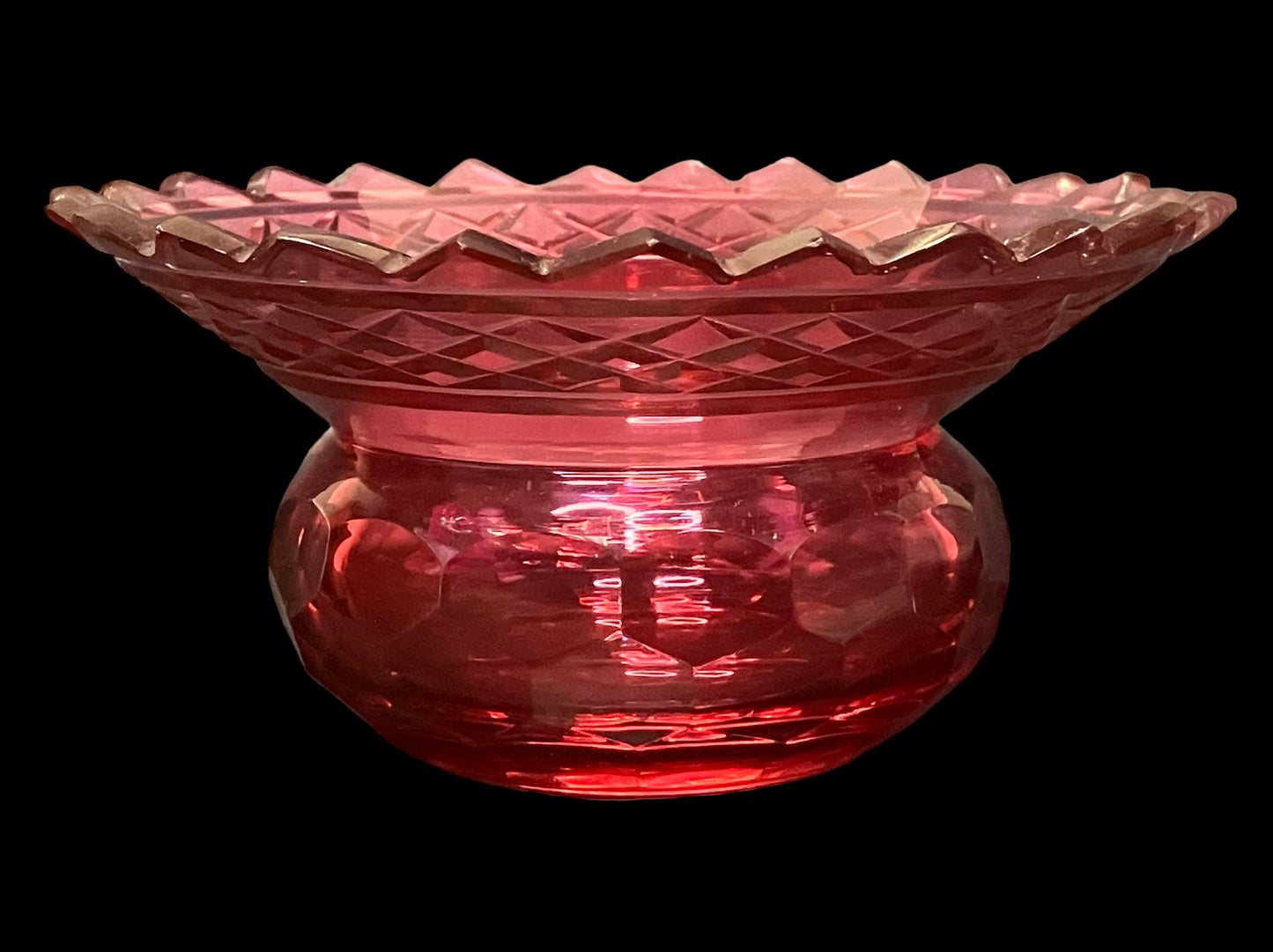 Small Vintage Cranberry Glass Dish with Spike Edge