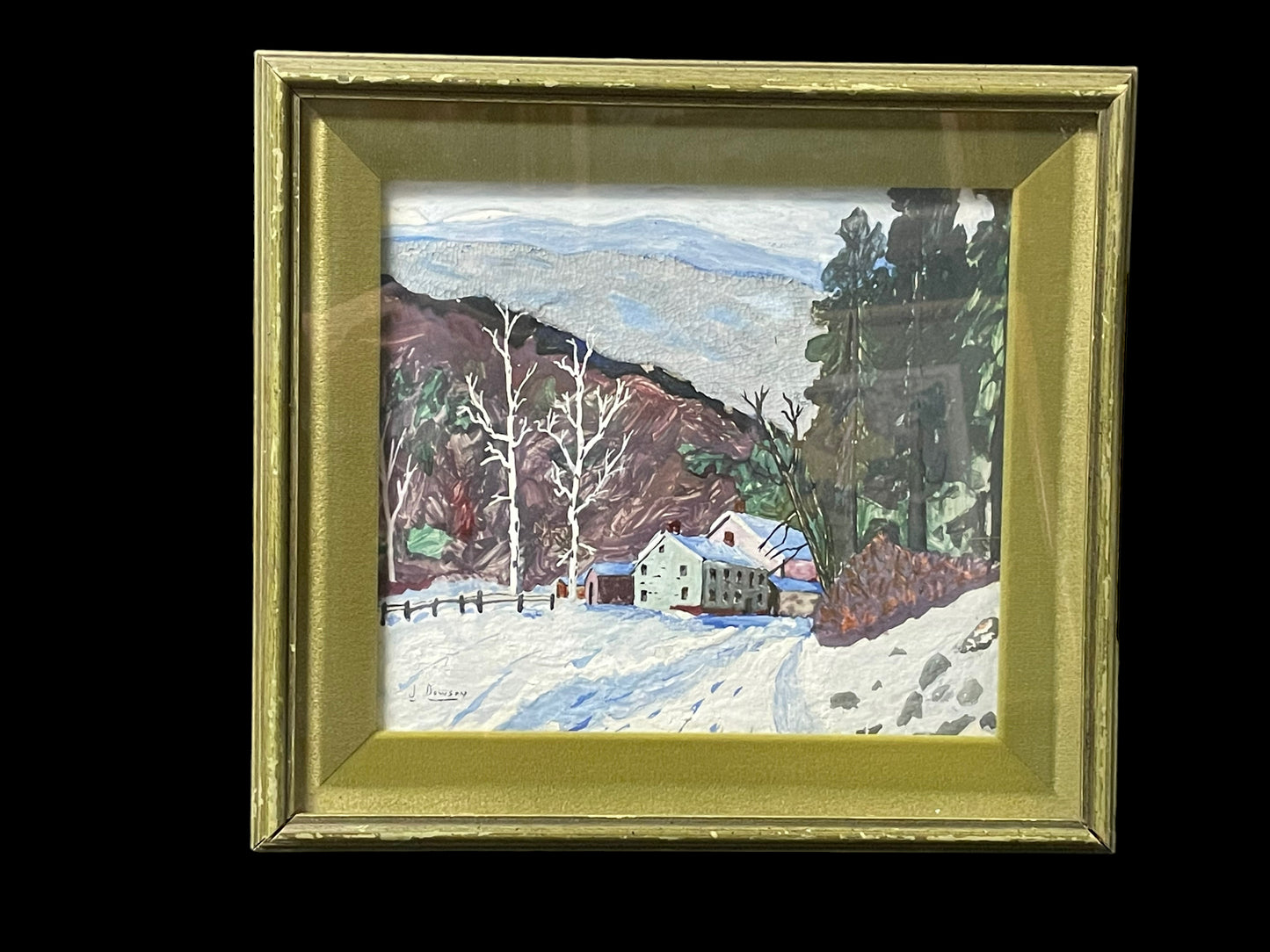 An Original Oil Painting by J. Dowson: Winter Home