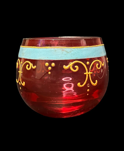 Hand Painted Cranberry Glass Wine Tumbler