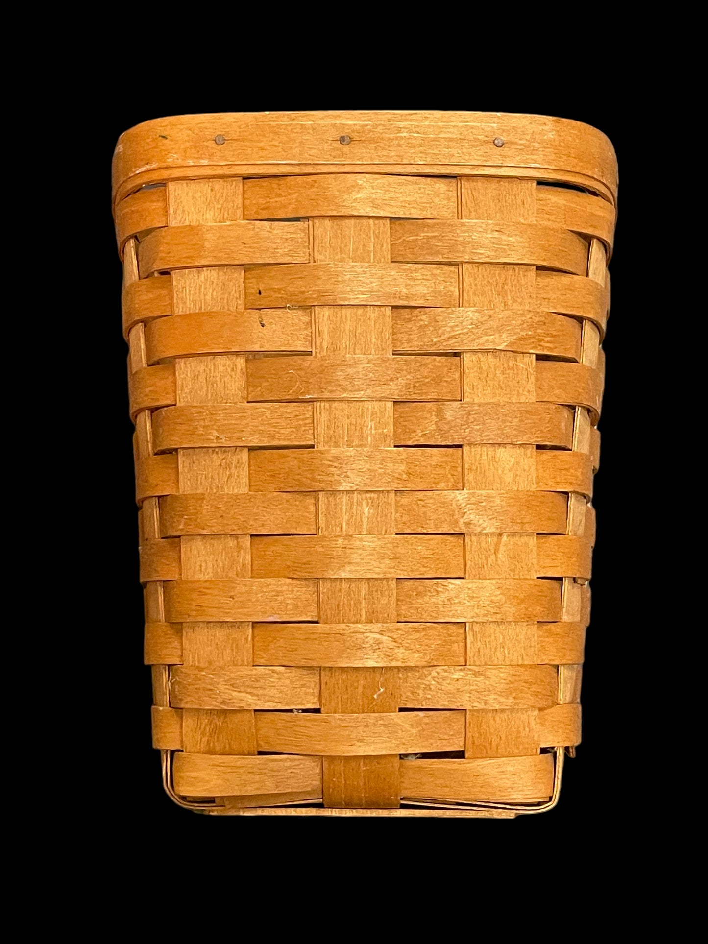 1991 longaberger 10" Tall Woven Basket Square No Handles Initialed WRC