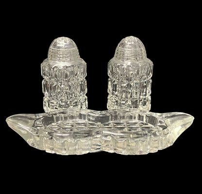 Vintage Bohemian Crystal Salt & Pepper Shakers and Tray