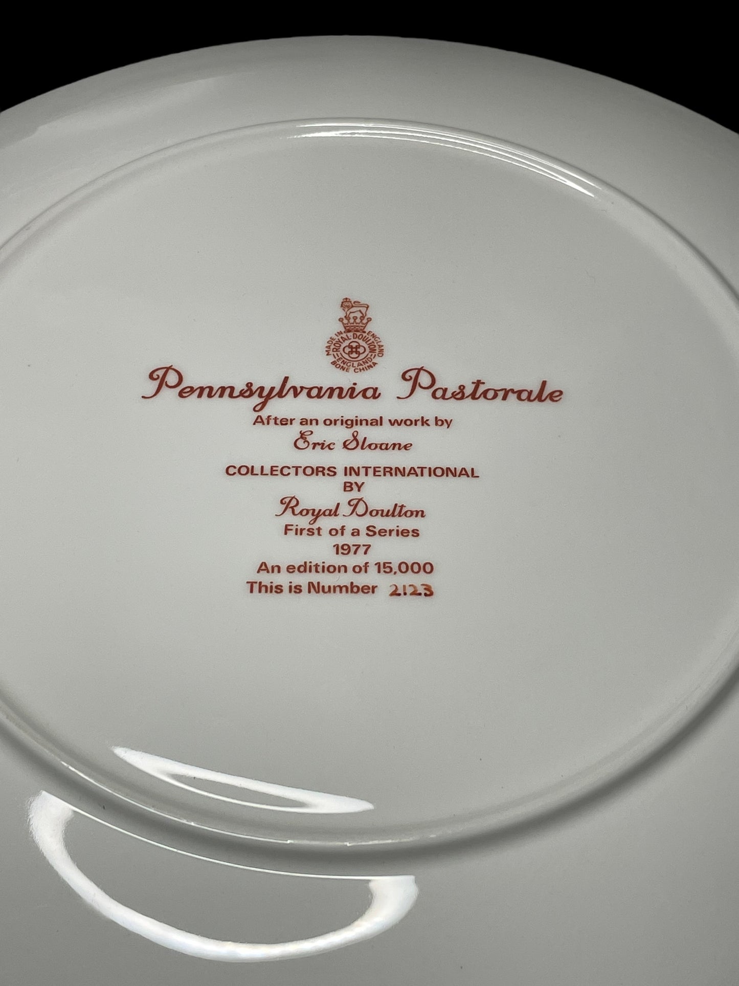 1977 Royal Doulton Pennsylvania Pastorale by Eric Sloane Limited Edition Collector's Plate