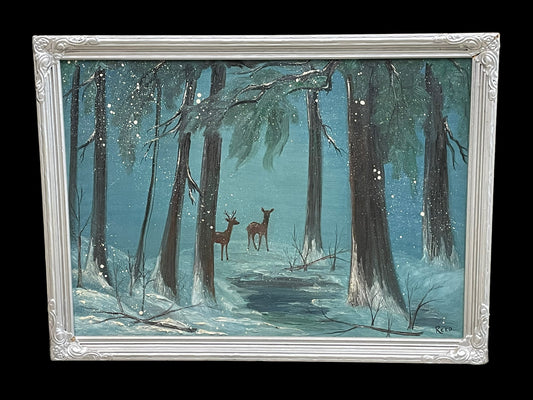 Two Deer in Winter Forest Painting by Ronald Reed