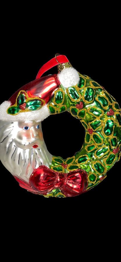 Glass Santa Wreath Christmas Ornament