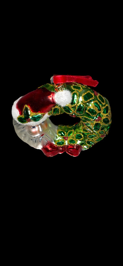 Glass Santa Wreath Christmas Ornament