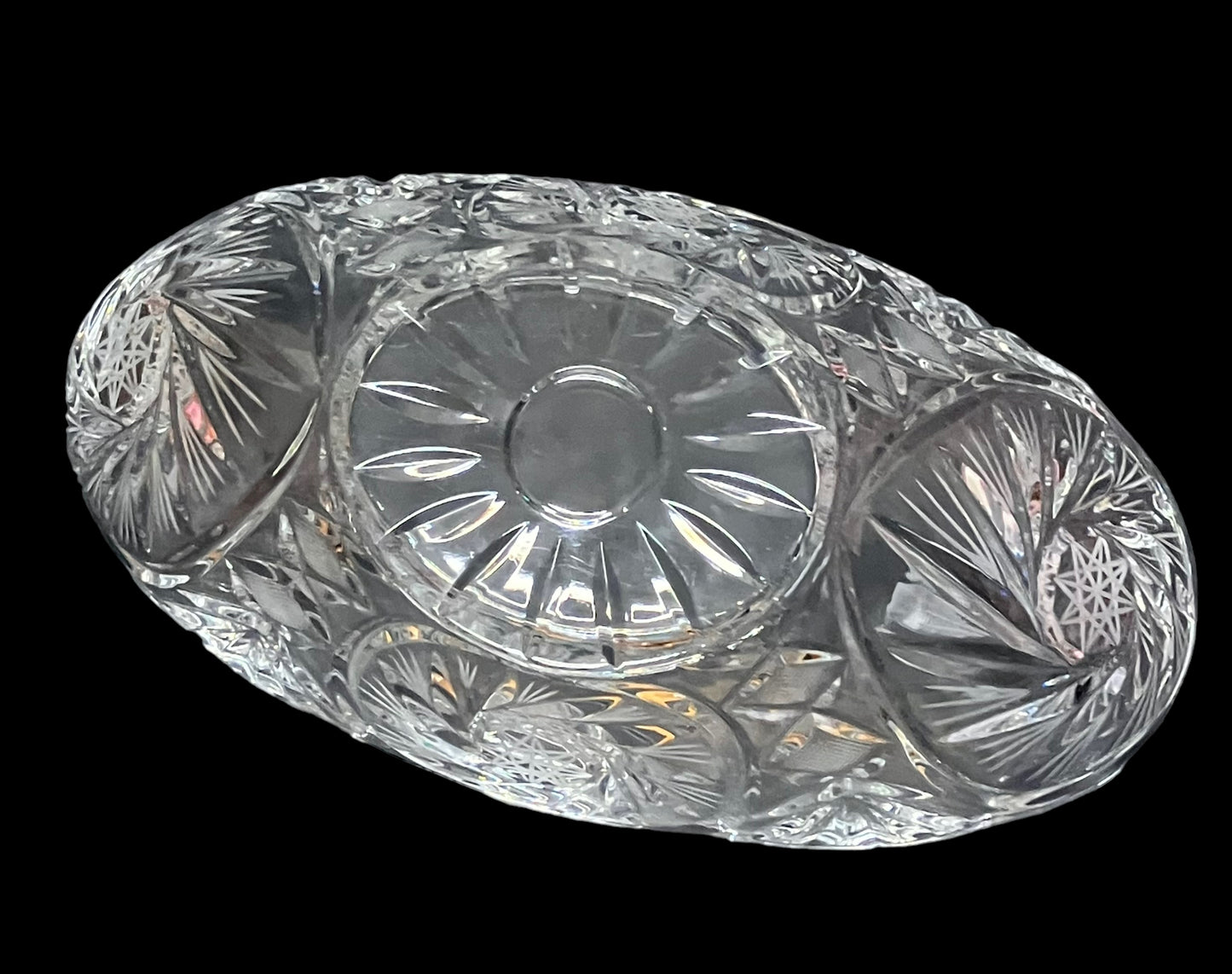 Heavy 24% Lead Crystal Oval Bowl Pinwheel Pattern