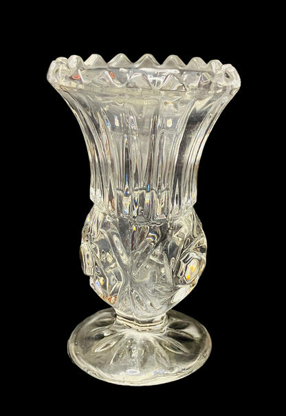 6 Point Star Scalloped Rim 4 1/4" Cut Glass Crystal Bud Vase Made In Yugoslavia