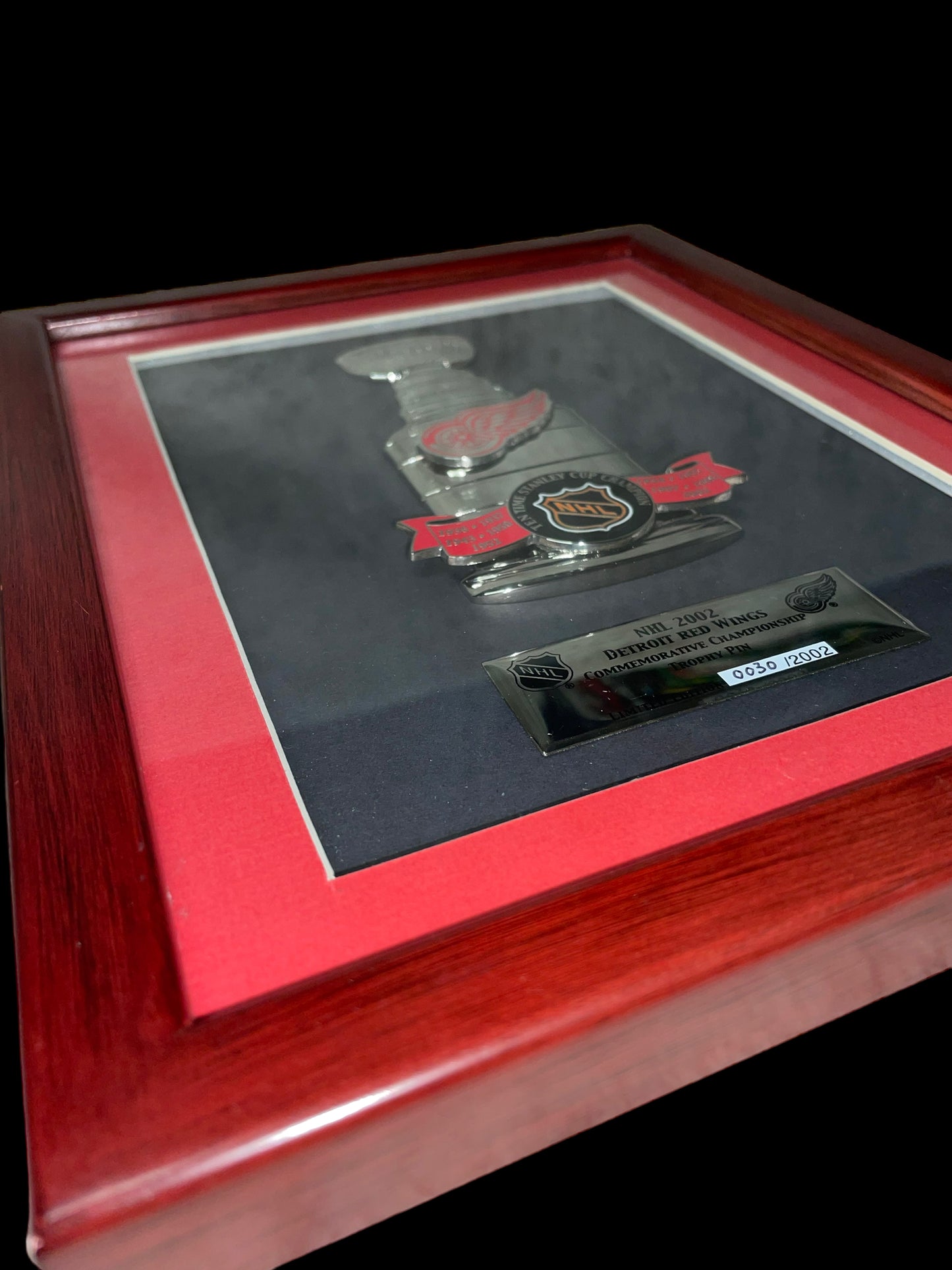 Limited Edition Framed NHL 2002 Detroit Red Wings Commemorative Championship Trophy Pin