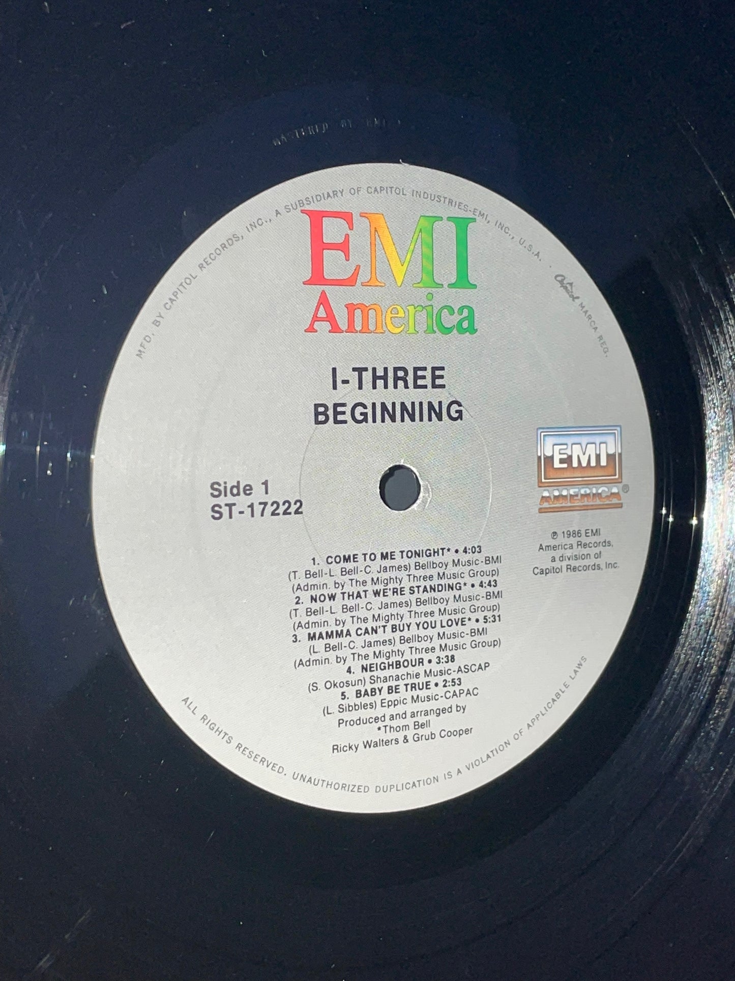 1986 Beginnings Vinyl Record by I-Three