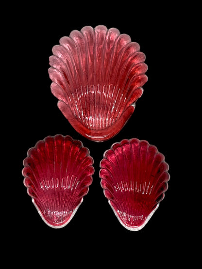 Cranberry Glass Small/Mini Seashells Set of 3