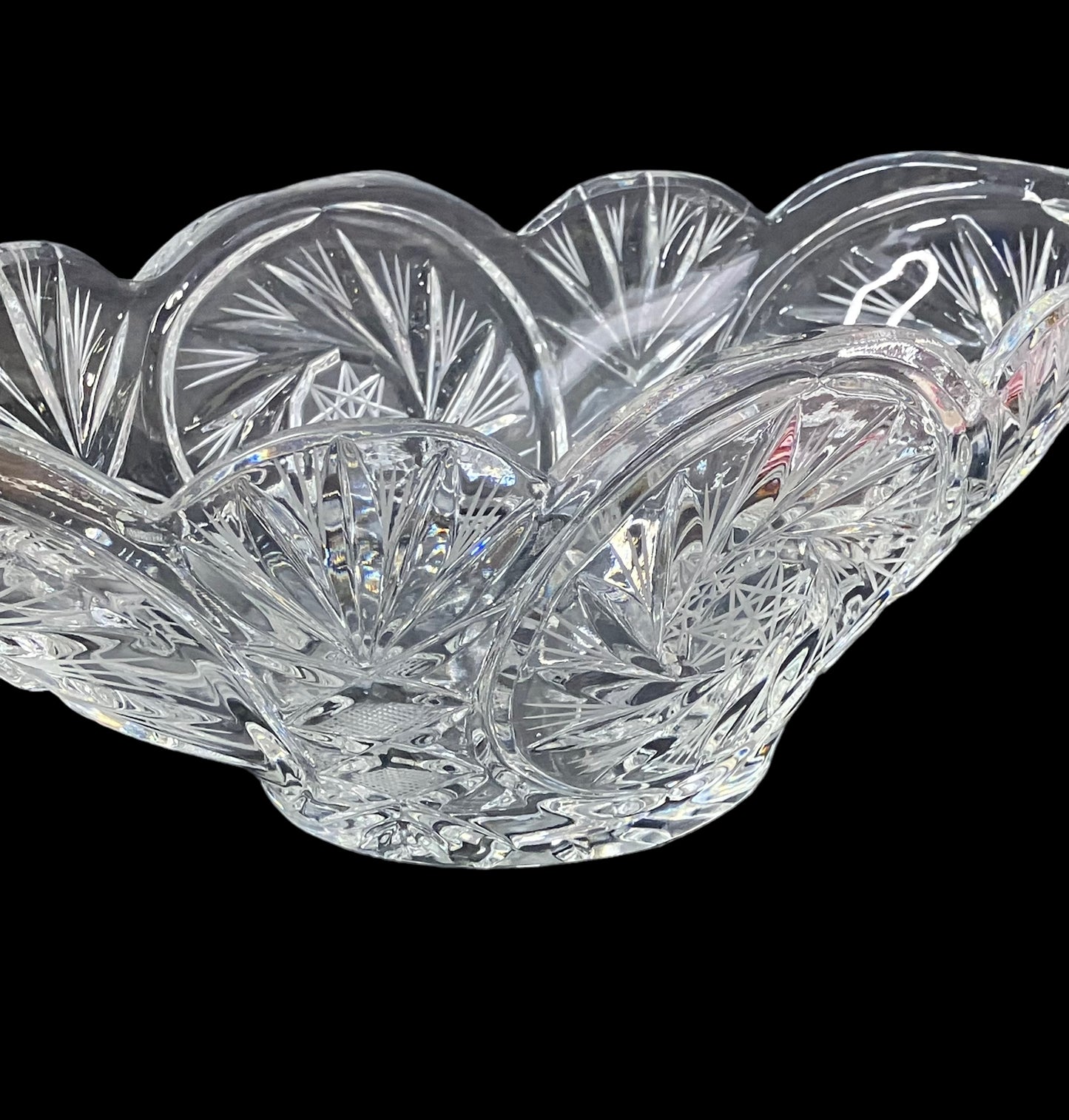 Heavy 24% Lead Crystal Oval Bowl Pinwheel Pattern