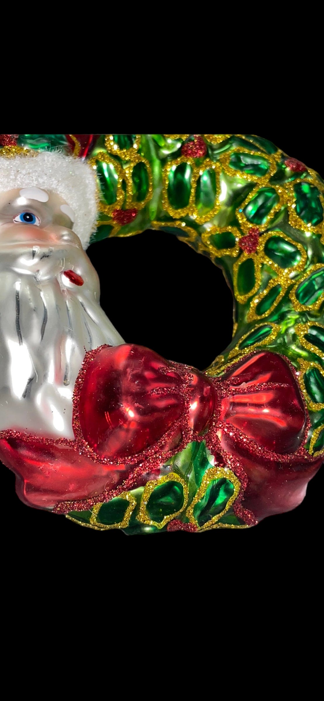 Glass Santa Wreath Christmas Ornament