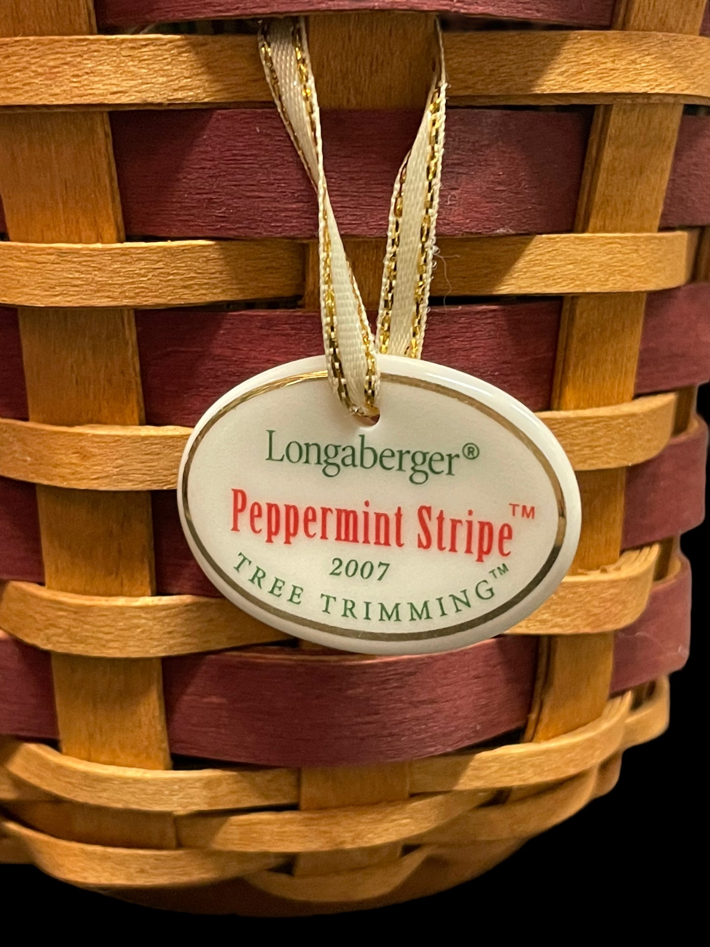 2007 Longaberger Red Tree Trimming Peppermint Stripe Basket