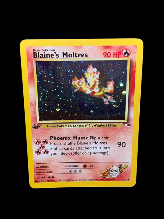 *TRADED* [NM MINT+ 8.5] 1st Edition Blaine's Moltres 1/132 - Gym Challenge Set (2000) - Holo Rare - Spiral