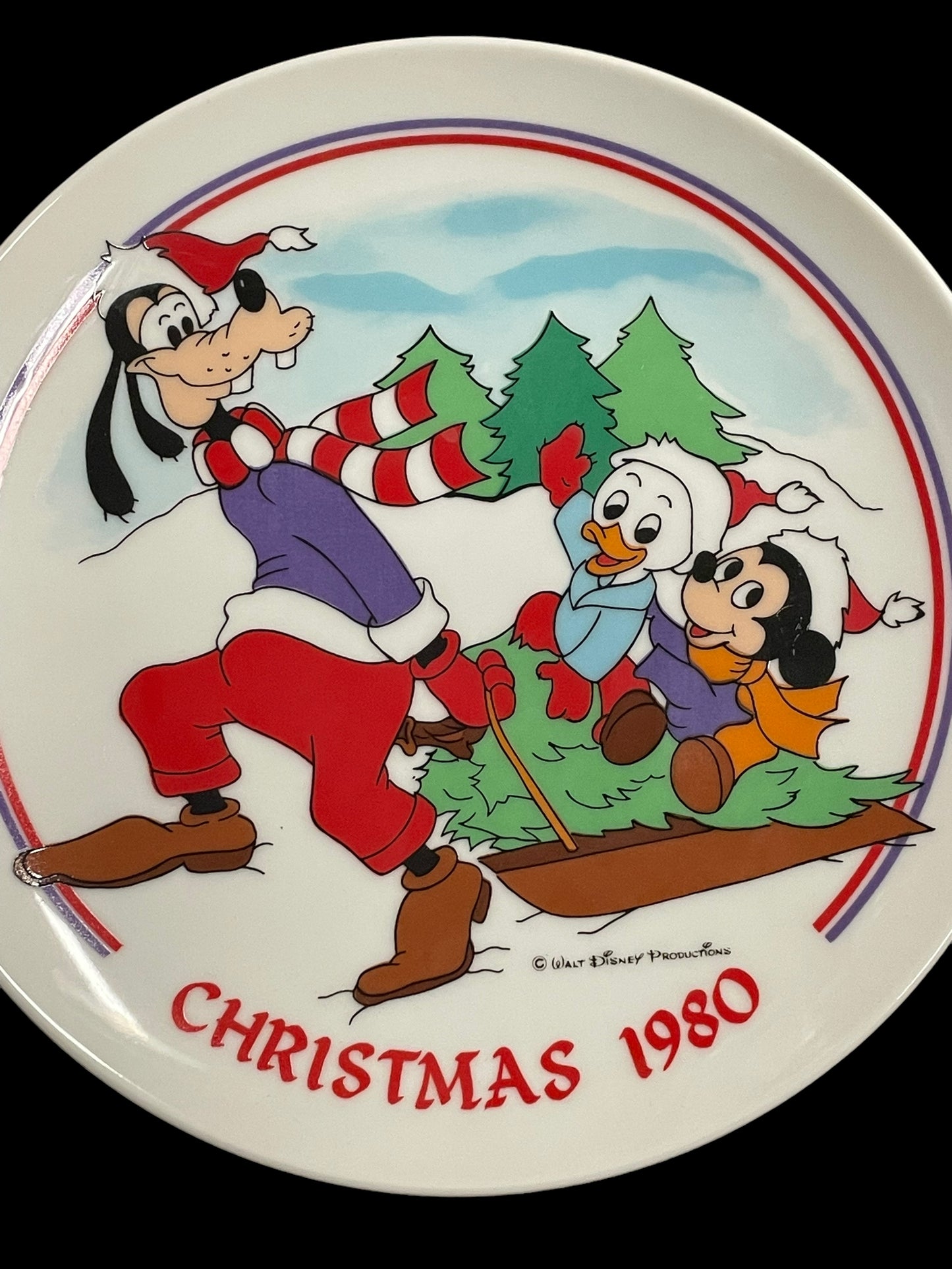 1980 Walt Disney's Sleight Ride Goofy Mickey Mouse Schmid Decorative Plate