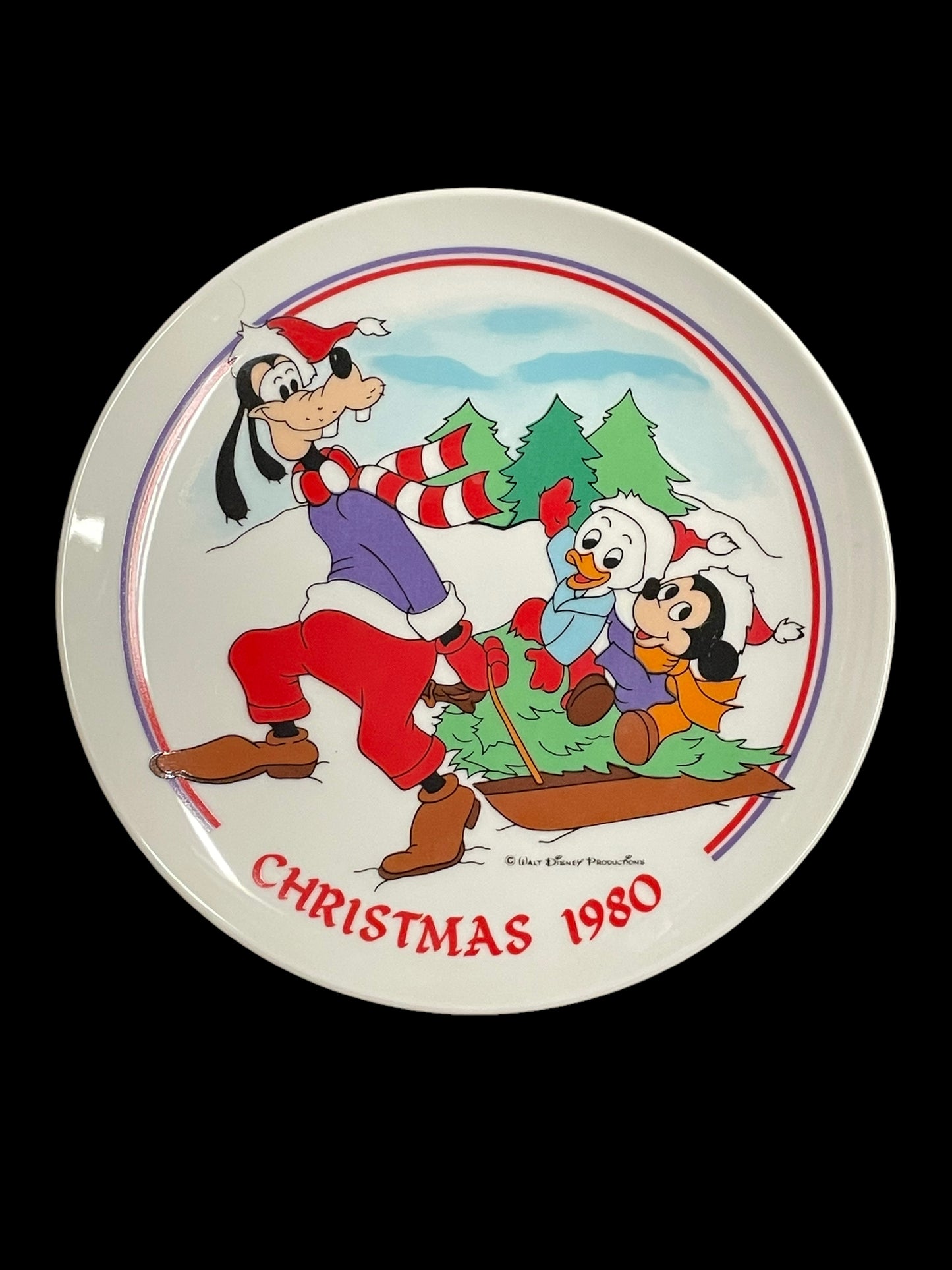 1980 Walt Disney's Sleight Ride Goofy Mickey Mouse Schmid Decorative Plate