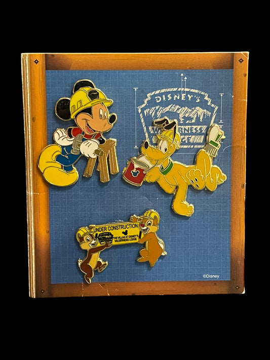 Disney Wilderness Lodge Construction Mickey, Pluto, and Chipmunk Pins