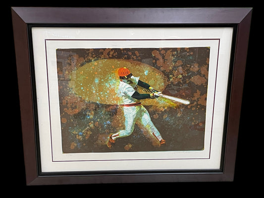 Signed and Numbered Allan Mardon Lithograph: Baseball Player Swinging a Bat