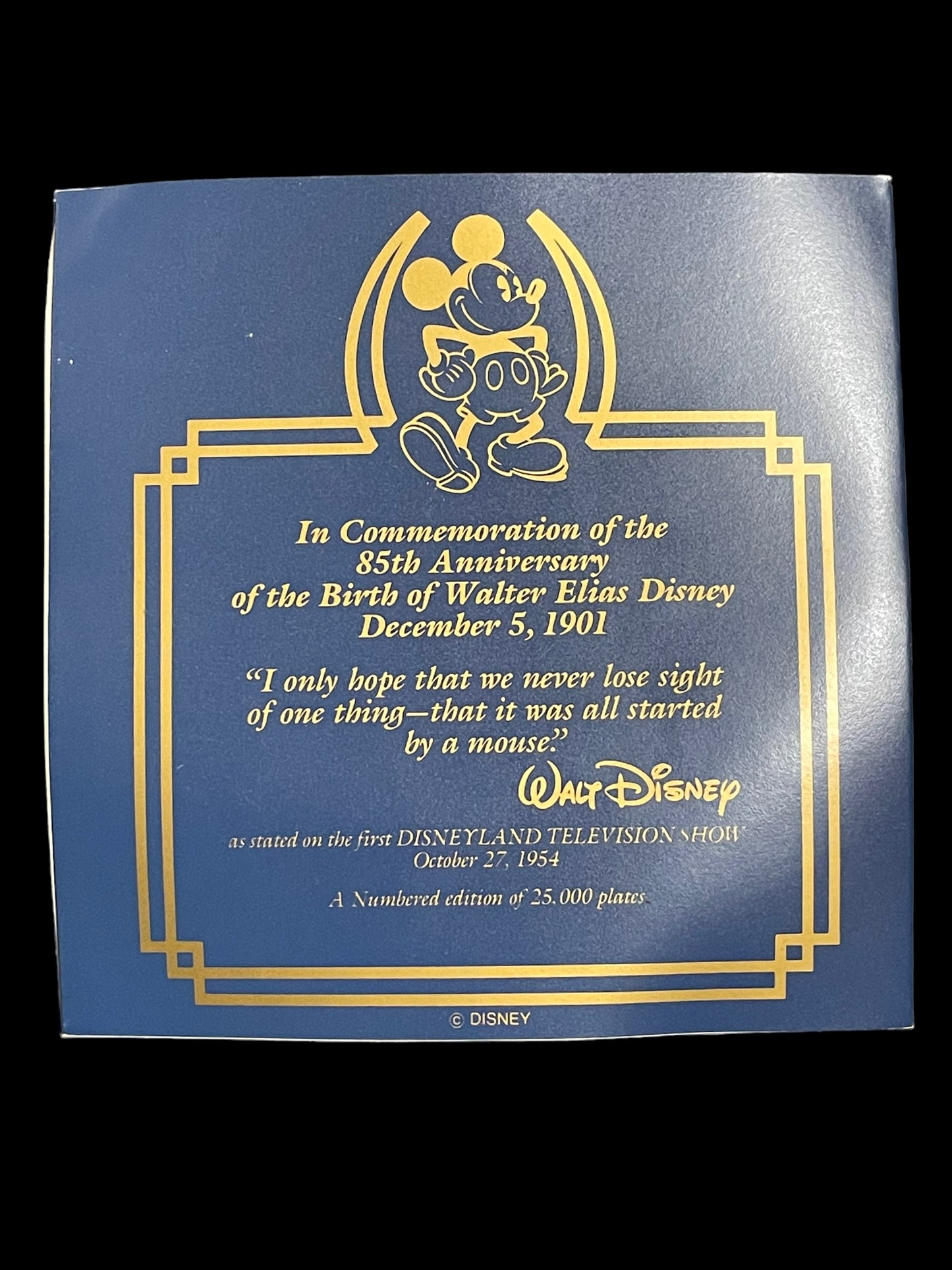 85th Anniversary of the Birth of Walt Elias Disney Plate