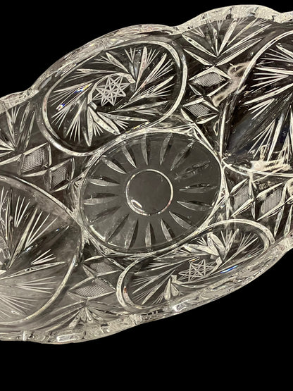 Heavy 24% Lead Crystal Oval Bowl Pinwheel Pattern