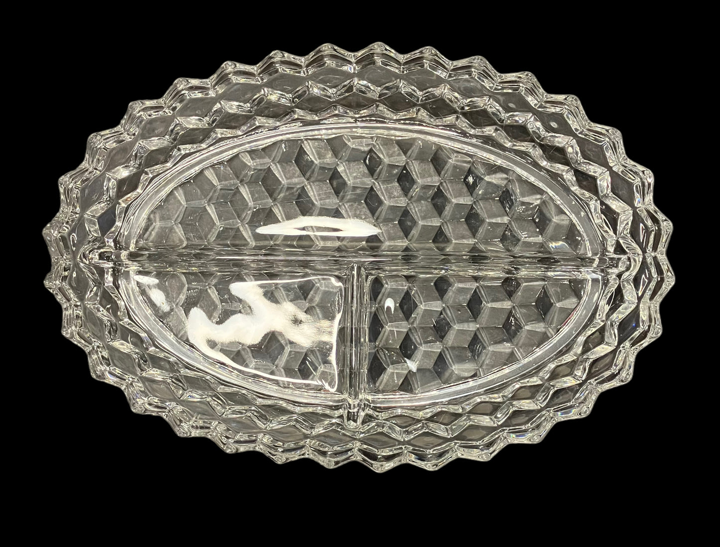 Vintage Fostoria American Oval Divided Relish Dish 3 Compartment Tray