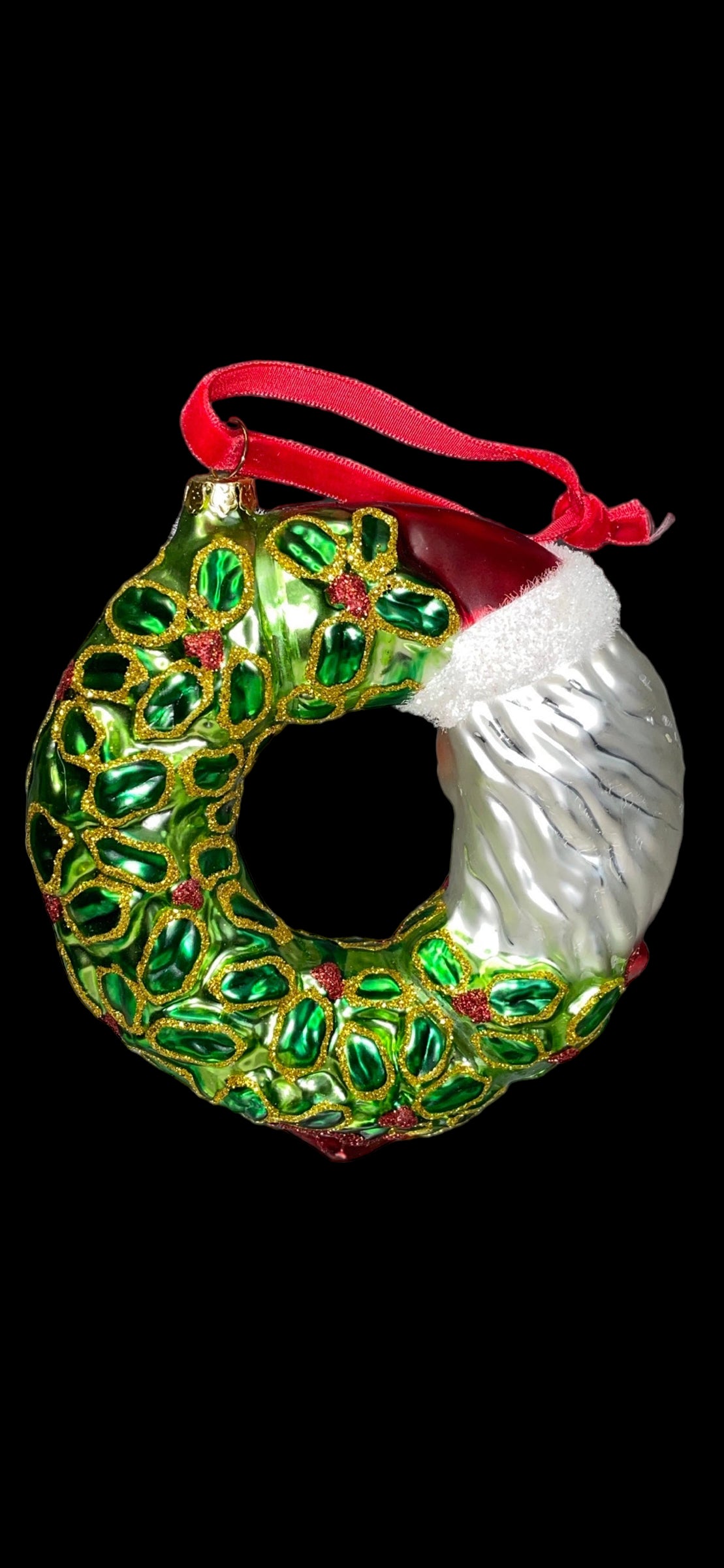 Glass Santa Wreath Christmas Ornament