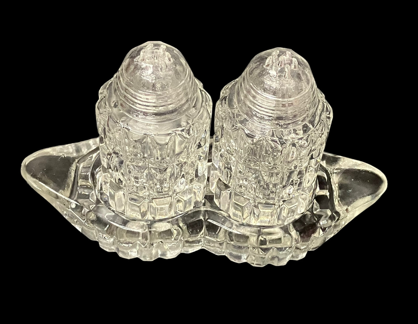 Vintage Bohemian Crystal Salt & Pepper Shakers and Tray