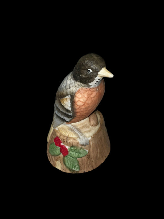 Vintage Jasco 4.25" Finch Bird Ceramic Bisque Hand Bell