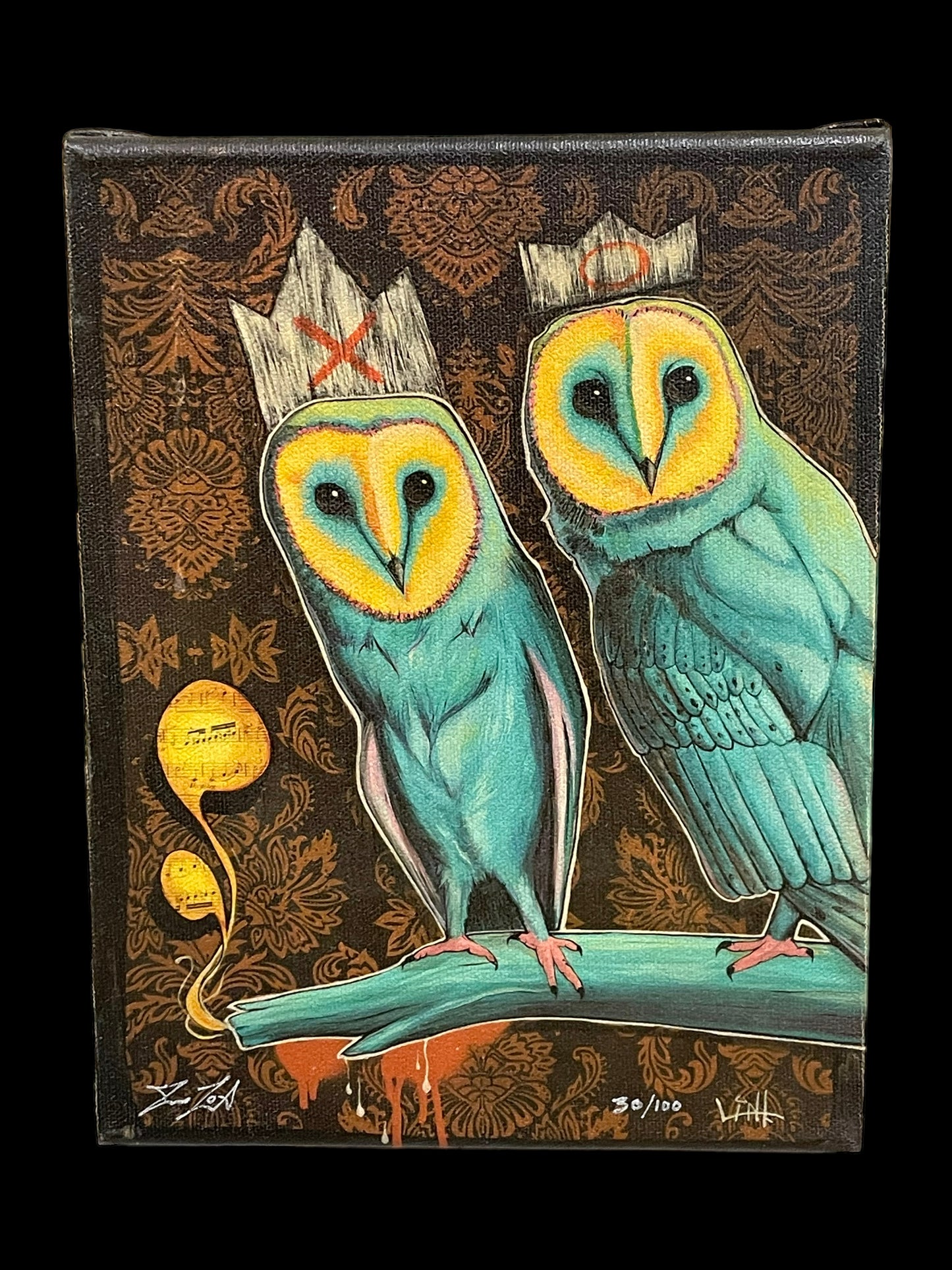 Two Owls Small Painting by Jesse Link - Limited Edition 30/100