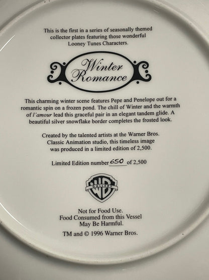 1996 Warner Bros Pepe Le Pew Winter Romance Plate Limited Edition /2500