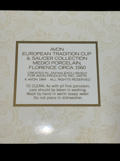 1984 Avon Tradition Cup and Saucer Collection Medici Porcelain Florence Circa 1560