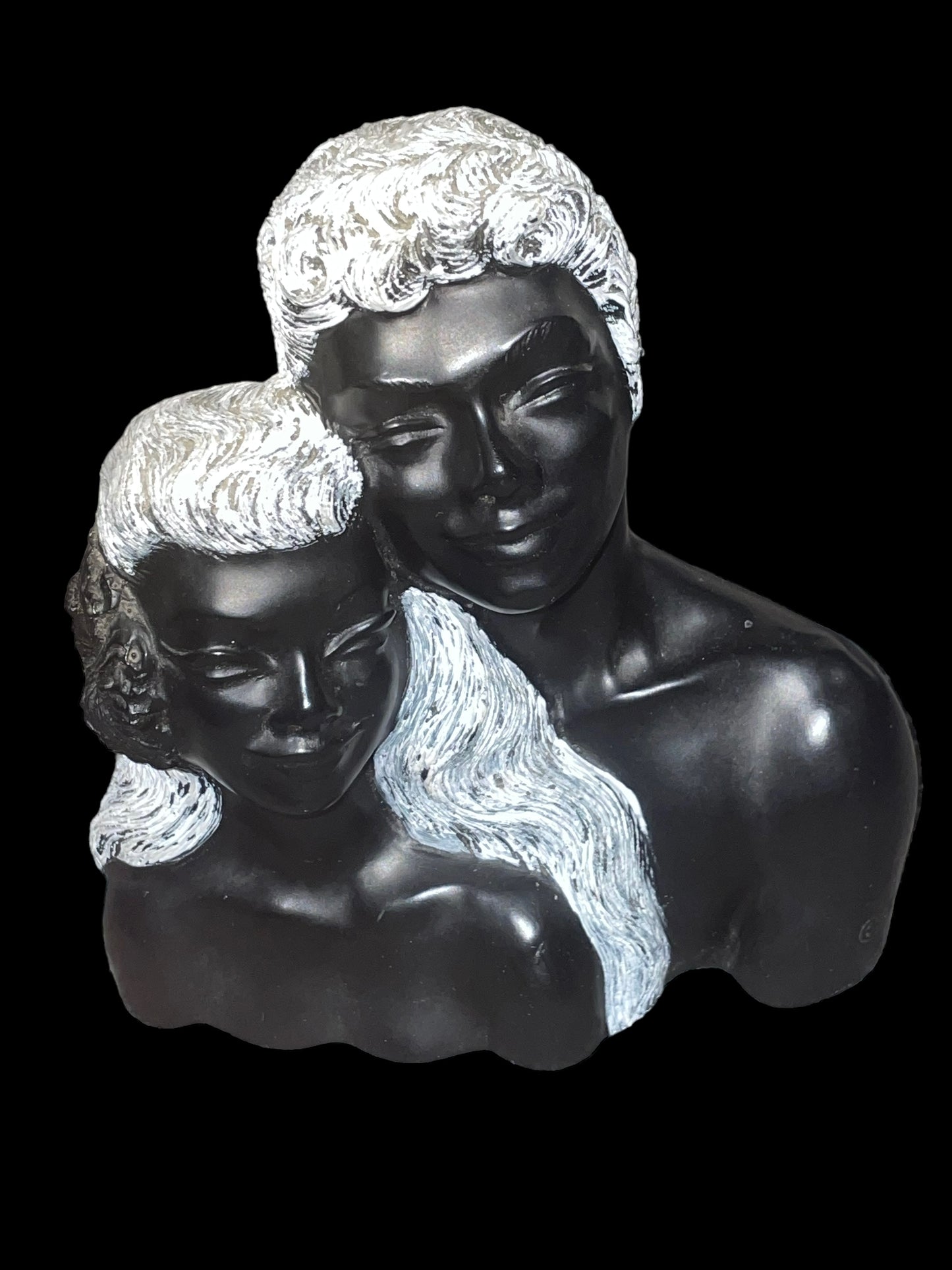 1970 Na Ipo Hawaiian Couple Statue by Frank Schirman Beauties With Black Coral