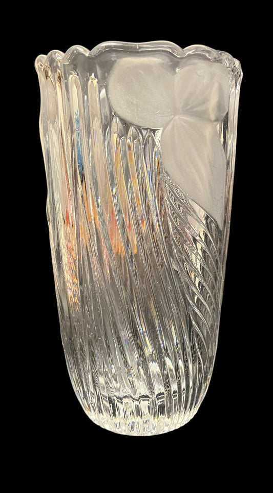 Vintage Anna Hutte Lead Crystal Frosted Flower Vase