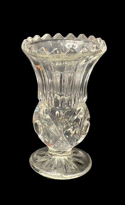 6 Point Star Scalloped Rim 4 1/4" Cut Glass Crystal Bud Vase Made In Yugoslavia