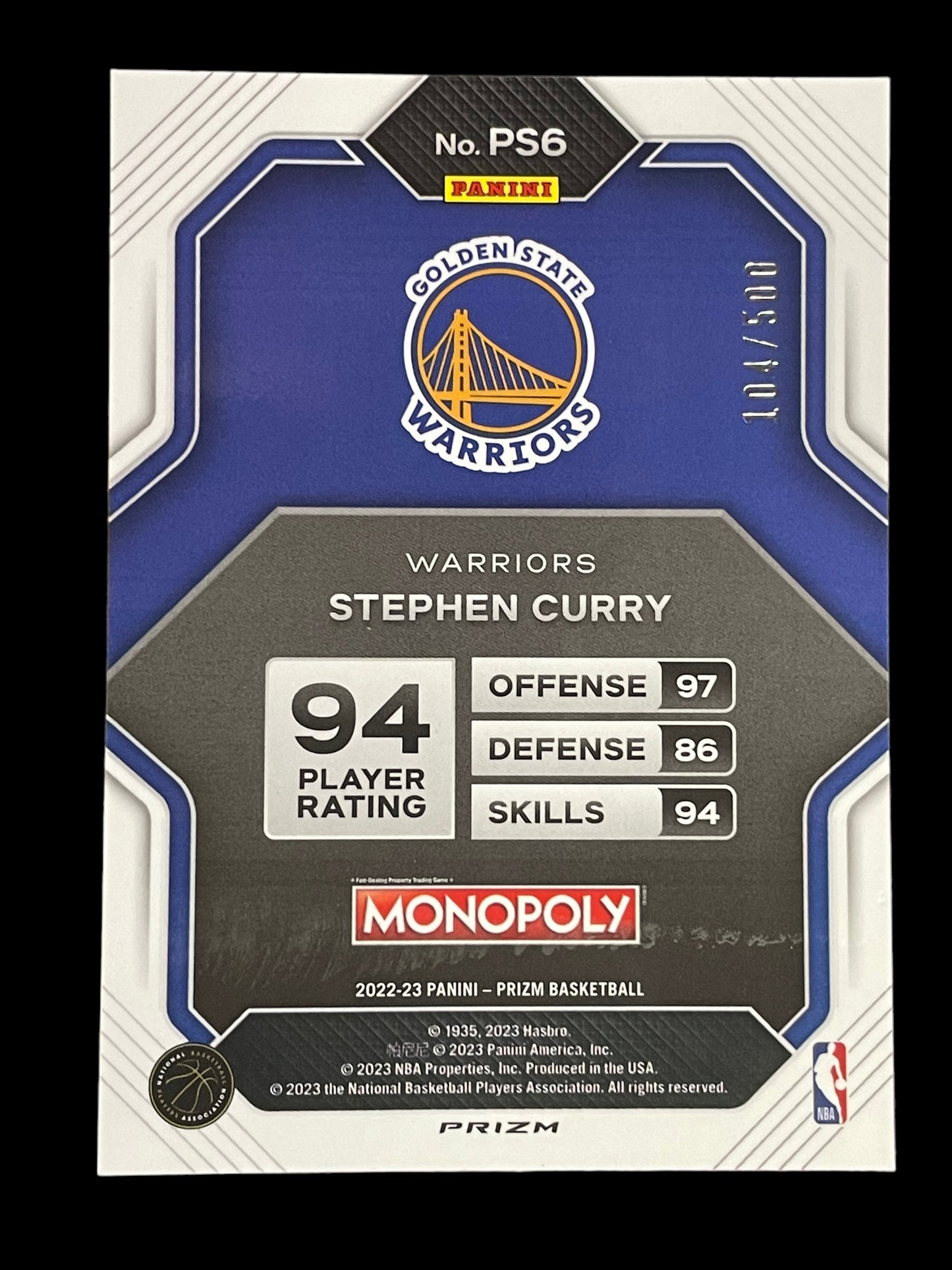 *TRADED* Stephen Curry Gold Shimmer #PS6 2022 Panini Monopoly Prizm All Stars Graded MINT+ 9.5