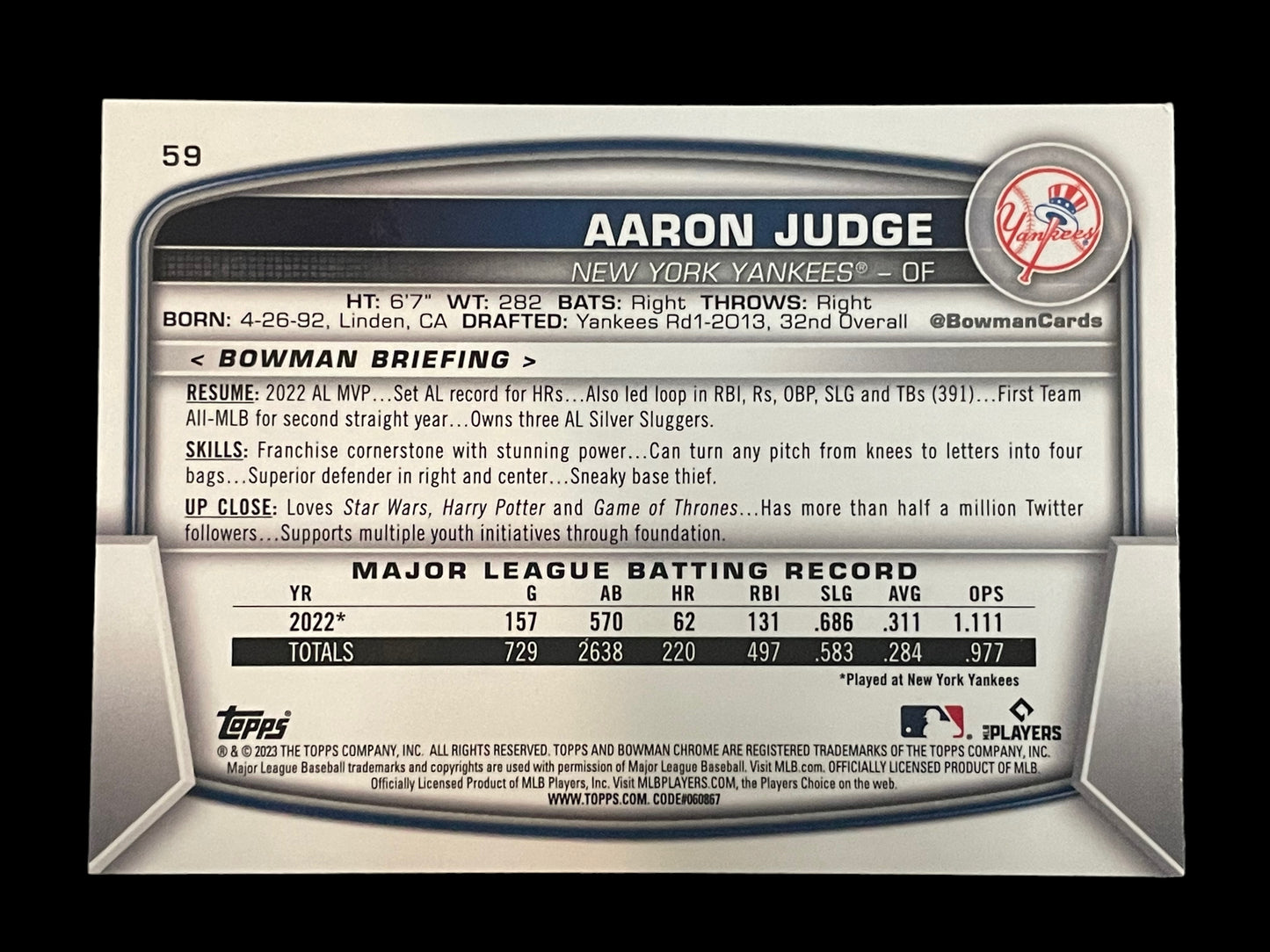 *TRADED* [GEM MINT 10] Aaron Judge #59 2023 Bowman Mega Box  Chrome