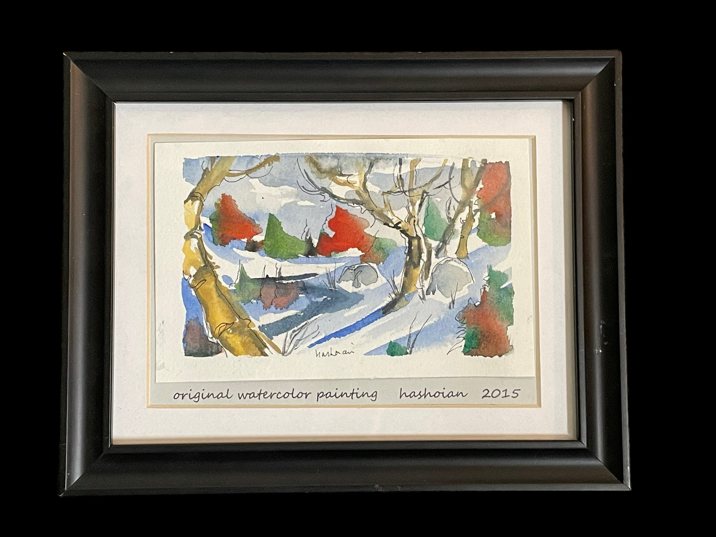 2015 Winter Landscape Original Watercolor Painting by Hashoian