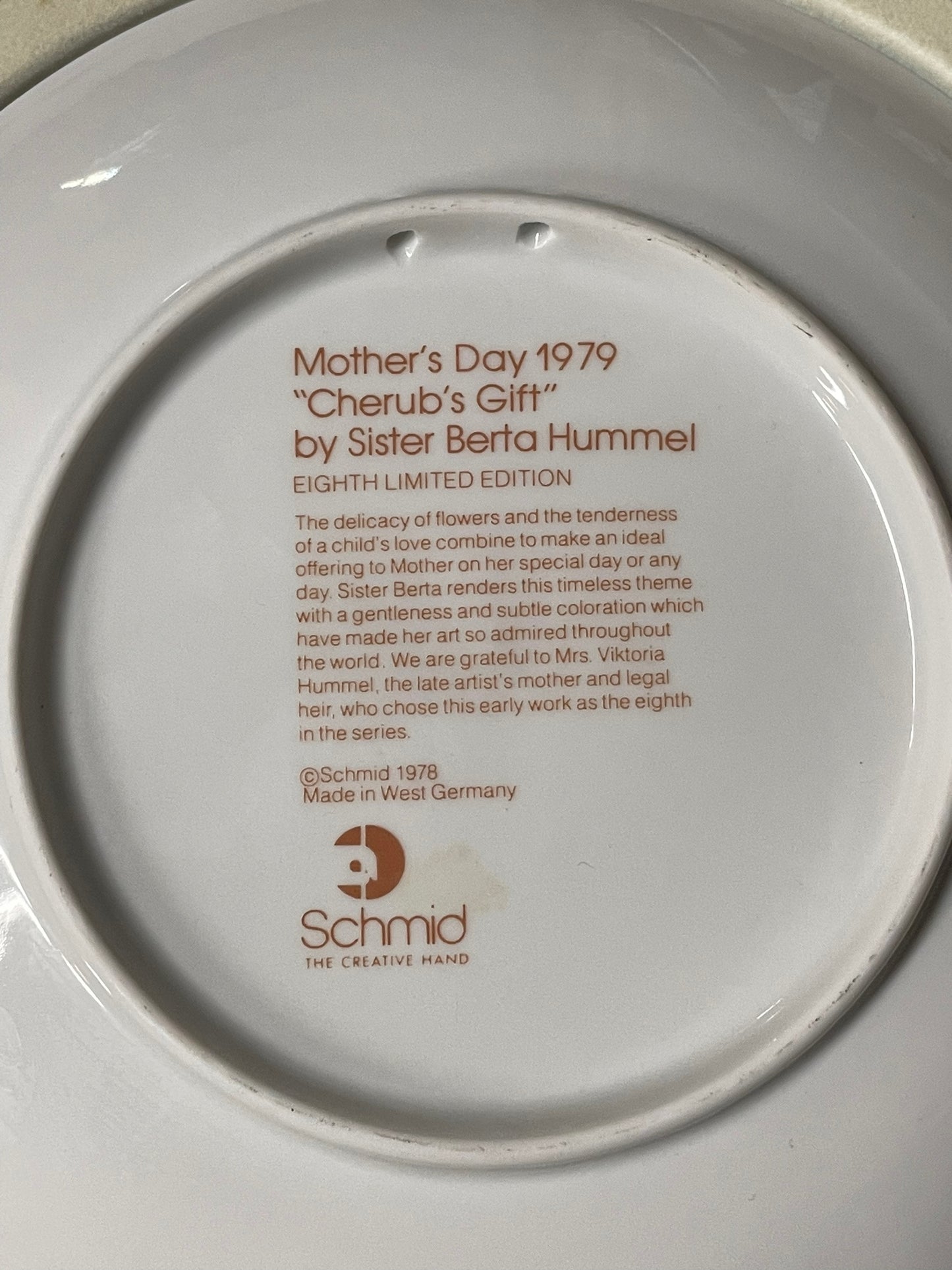 Schmid Mothers Day 1979 Cherubs Gift Plate