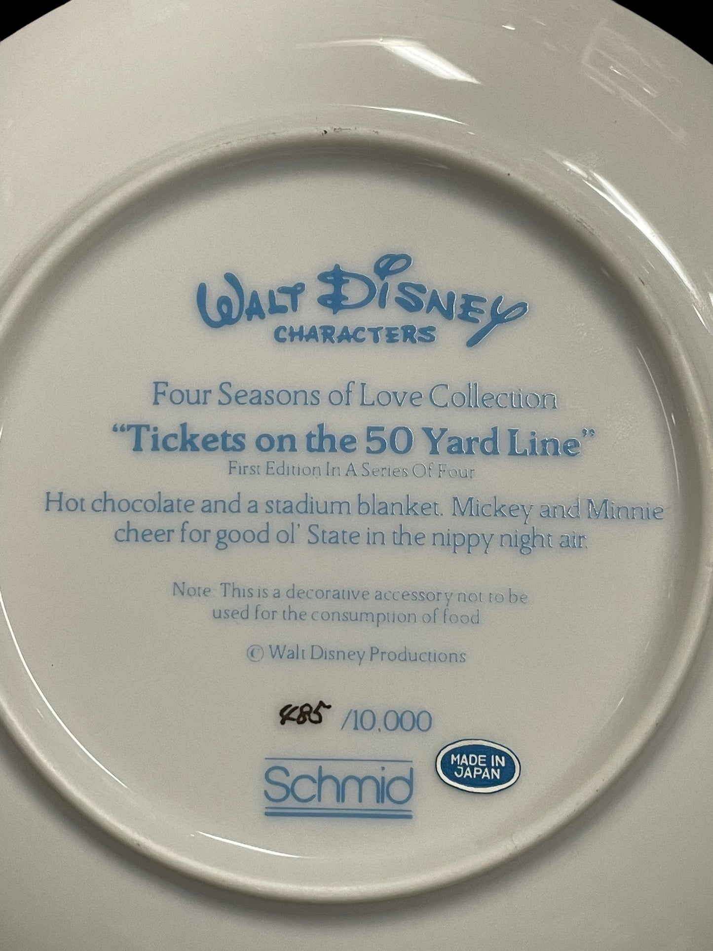 Walt Disney's Tickets on the 50 Yard Line Schmid Decorative Plate