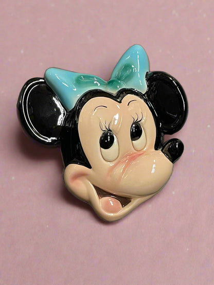 1960s 5" Hand Painted Cuernavaca Minnie Mouse Ceramic Wall Hanging Plaque