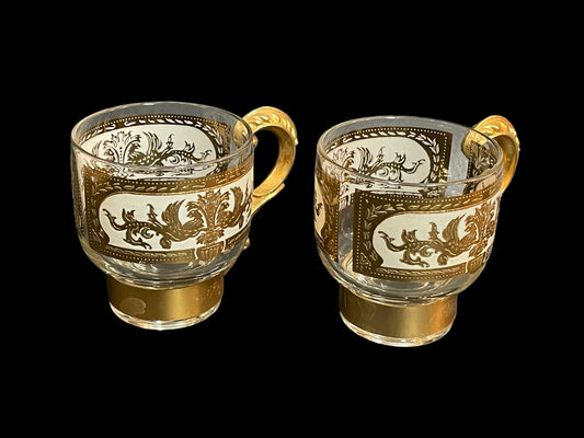 Pair of Vintage Culver Footed Lowball Cocktail Glass 22k Gold Decorative Mugs